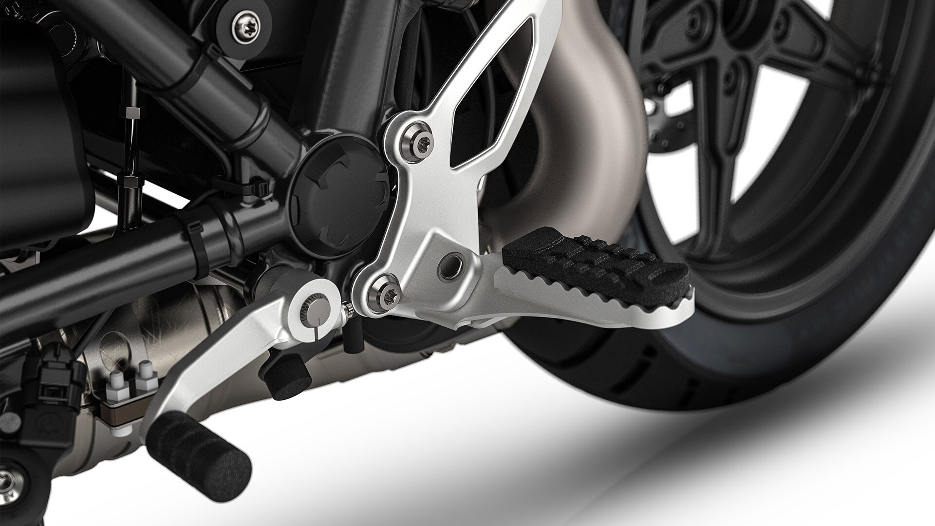 Aquí se ven las estriberas de la R nineT Scrambler.