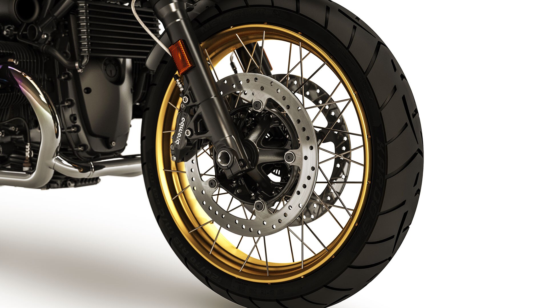 Aquí se ven las llantas doradas de la R nineT Urban G/S.