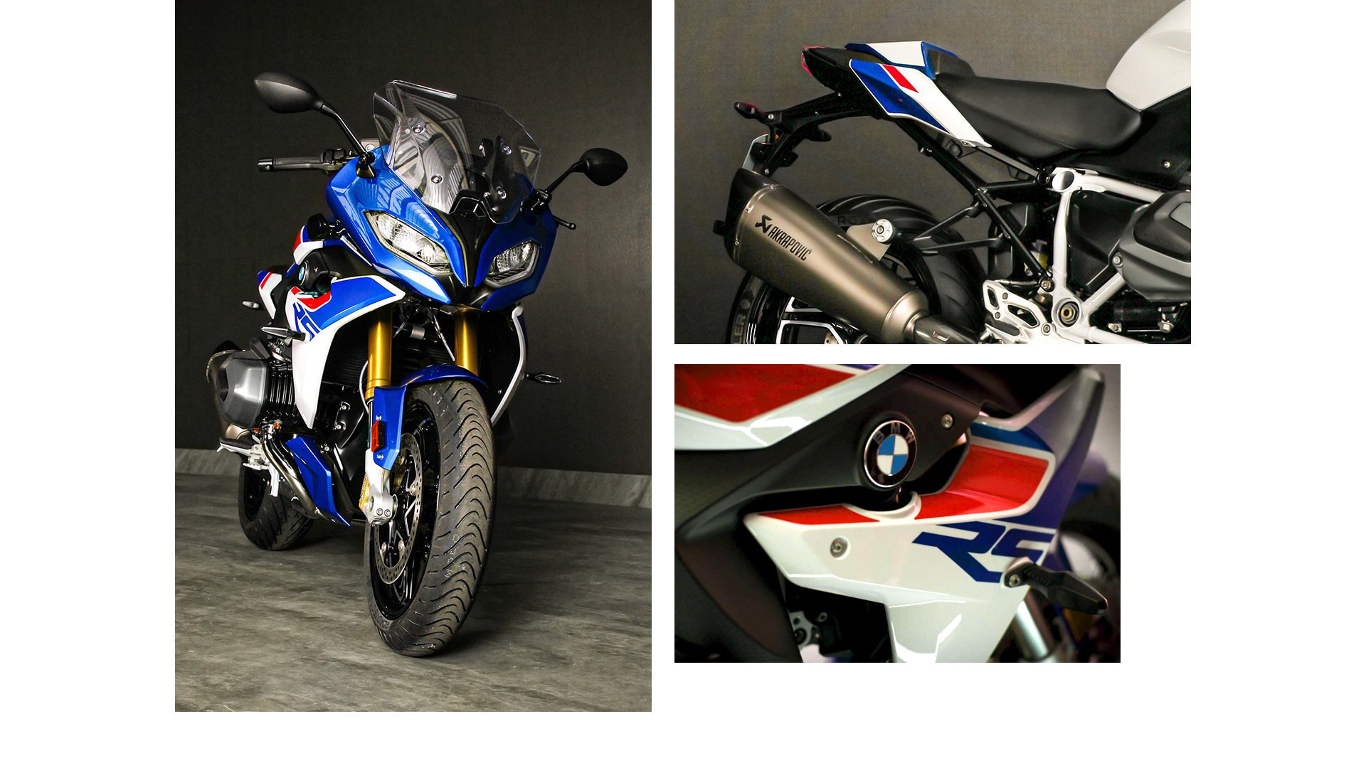 Collage de la R 1250 RS con los elementos más destacados del diseño