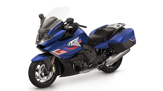 La K 1600 GT en blanco luminoso / azul Racing metalizado / rojo Racing.