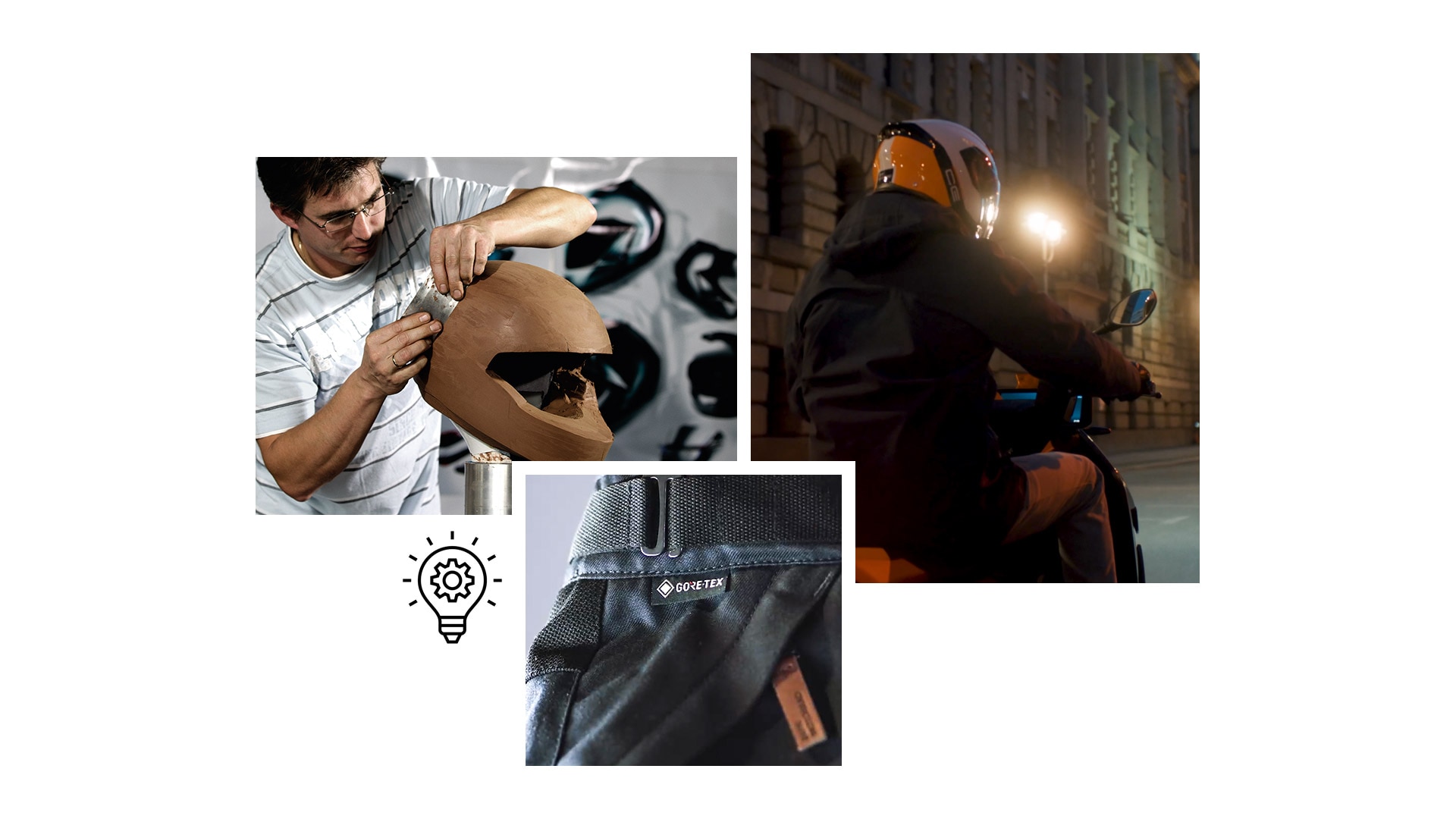 Collage con las innovaciones de BMW Motorrad, como la chaqueta Tokyo Connect GTX